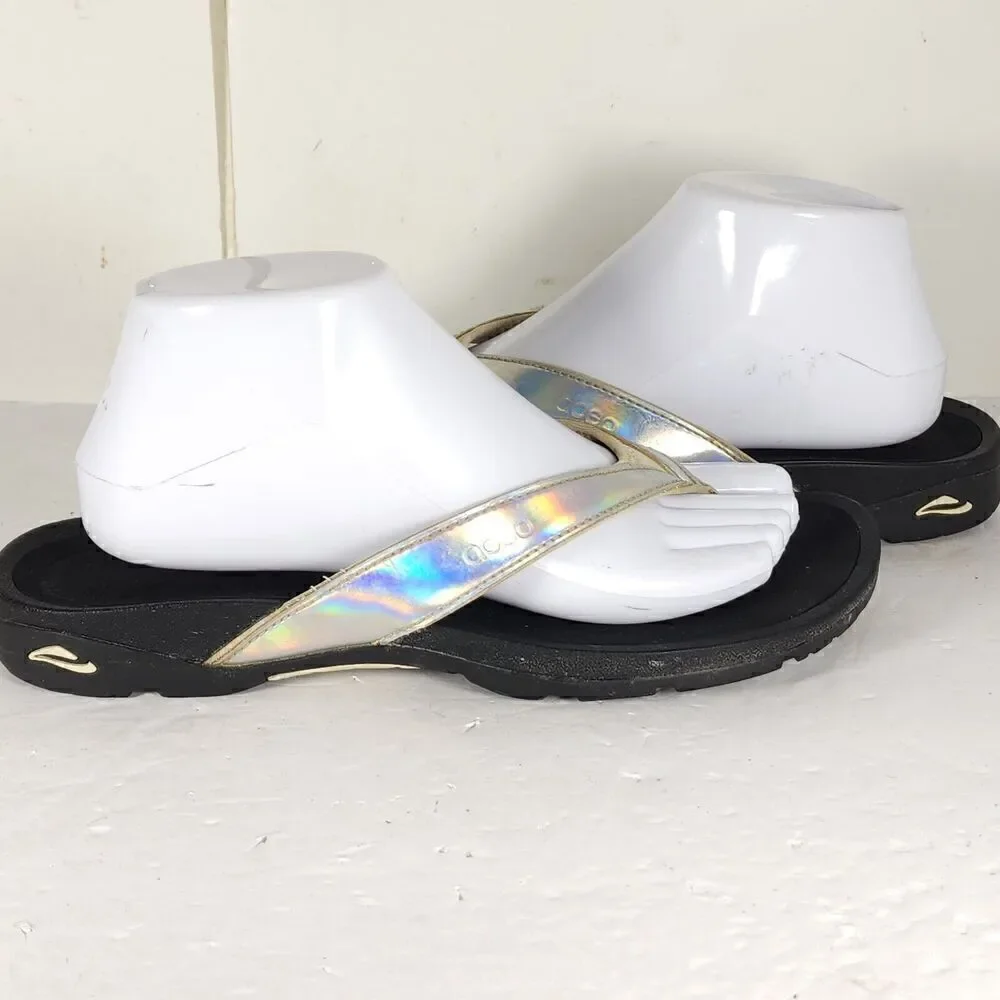 Abeo Women's Alea US9N Silver Thong Neutral Footbed Slide Thong Flip Flop Sandal